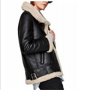 Zara Faux Leather and Sherpa Moto Jacket